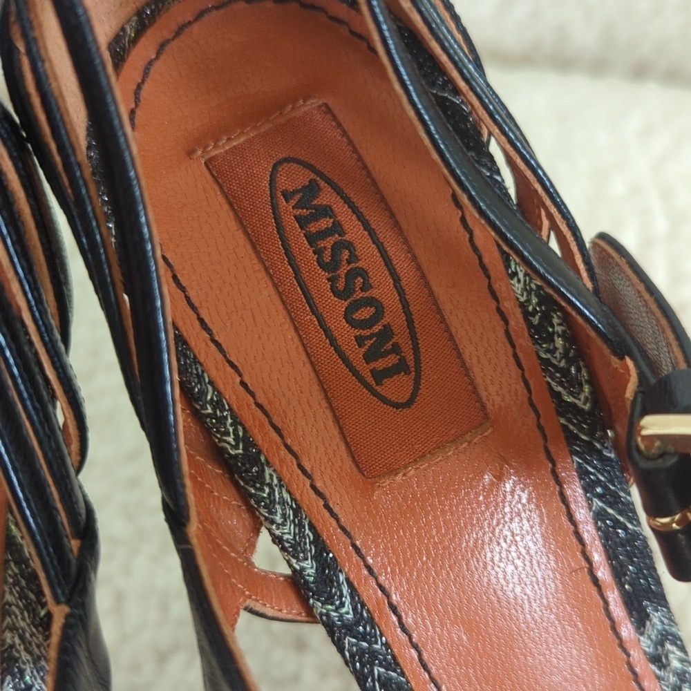 Missoni Striped Black and Tan Platform Heels - Picture 10 of 12